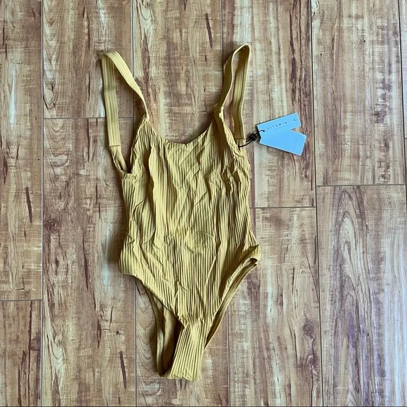 Vitamin A Swim Leah Bodysuit Swimsuit in Iced Mango EcoRib - Picture 3 of 7